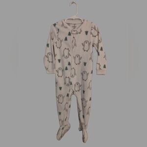Carter's Cozy Cream Fuzzy Penguin Print Kids One Piece Footies Nonslip 3 T